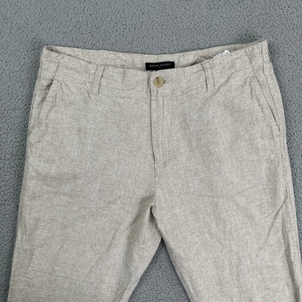 Banana Republic Linen Cotton Pants Men 34x30 Beige Khaki Flap Pocket Breathable